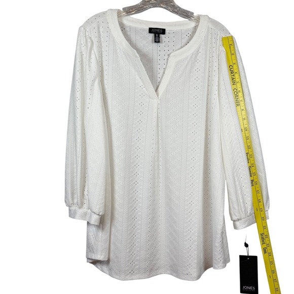 NWT Jones New York Lattice Eyelet Blouse, White, Size Large - Picture 8 of 10